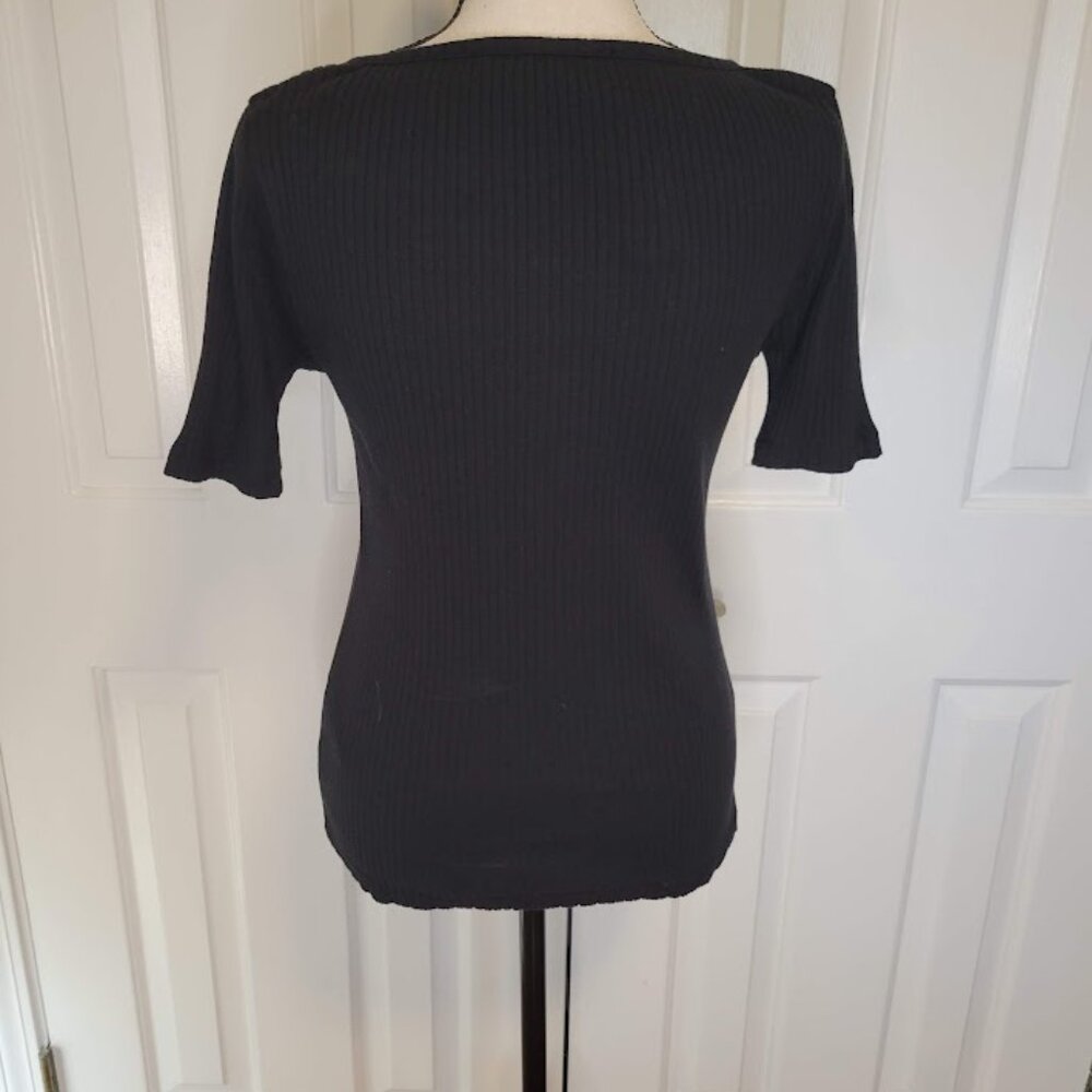 J.Crew Ribbed Button Scoop Neck Henley Top Black Size S - Picture 3 of 6